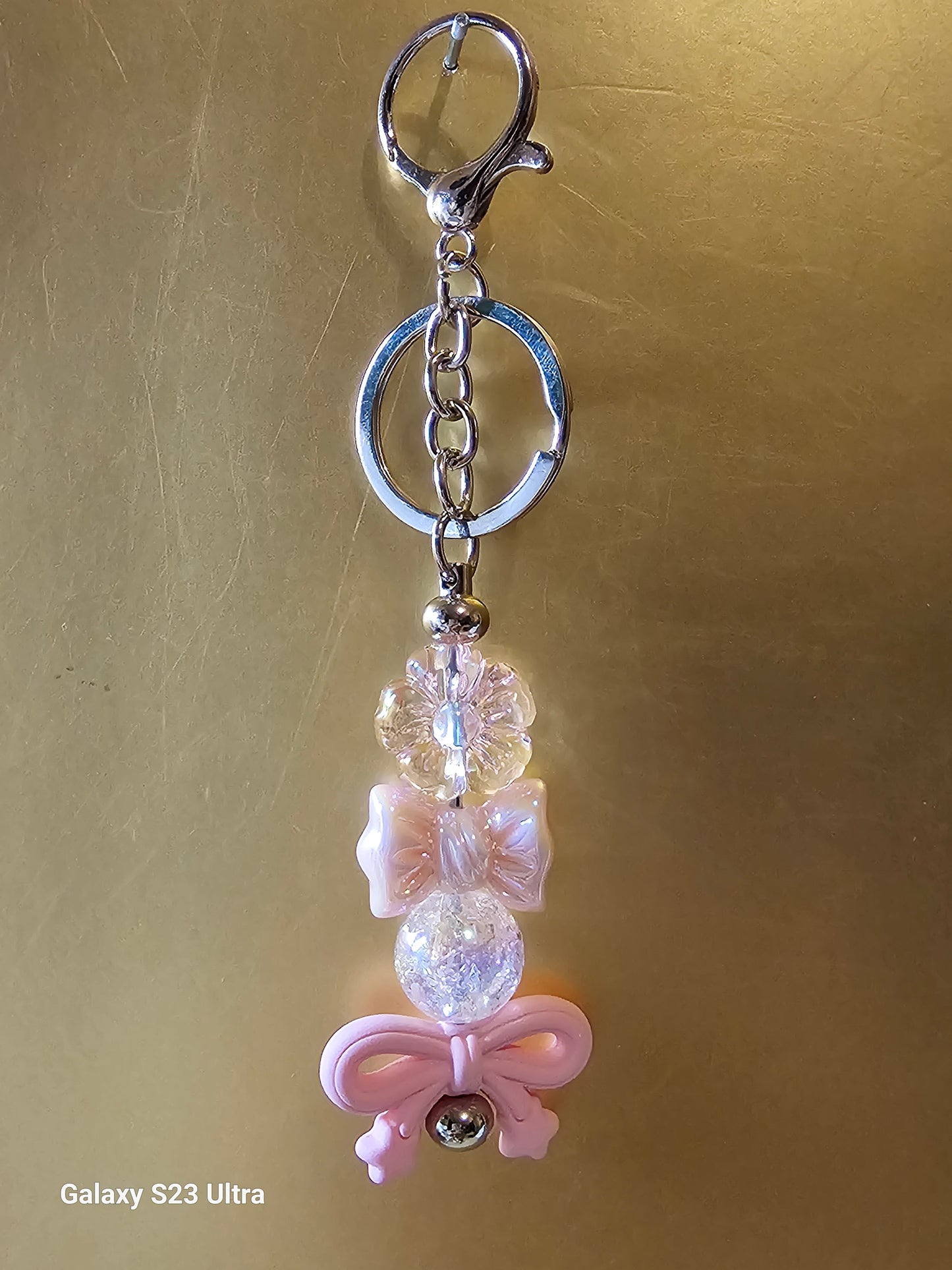 Pink Flower and bows Keychain