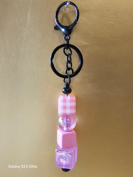 Pink Checkerboard Keychain